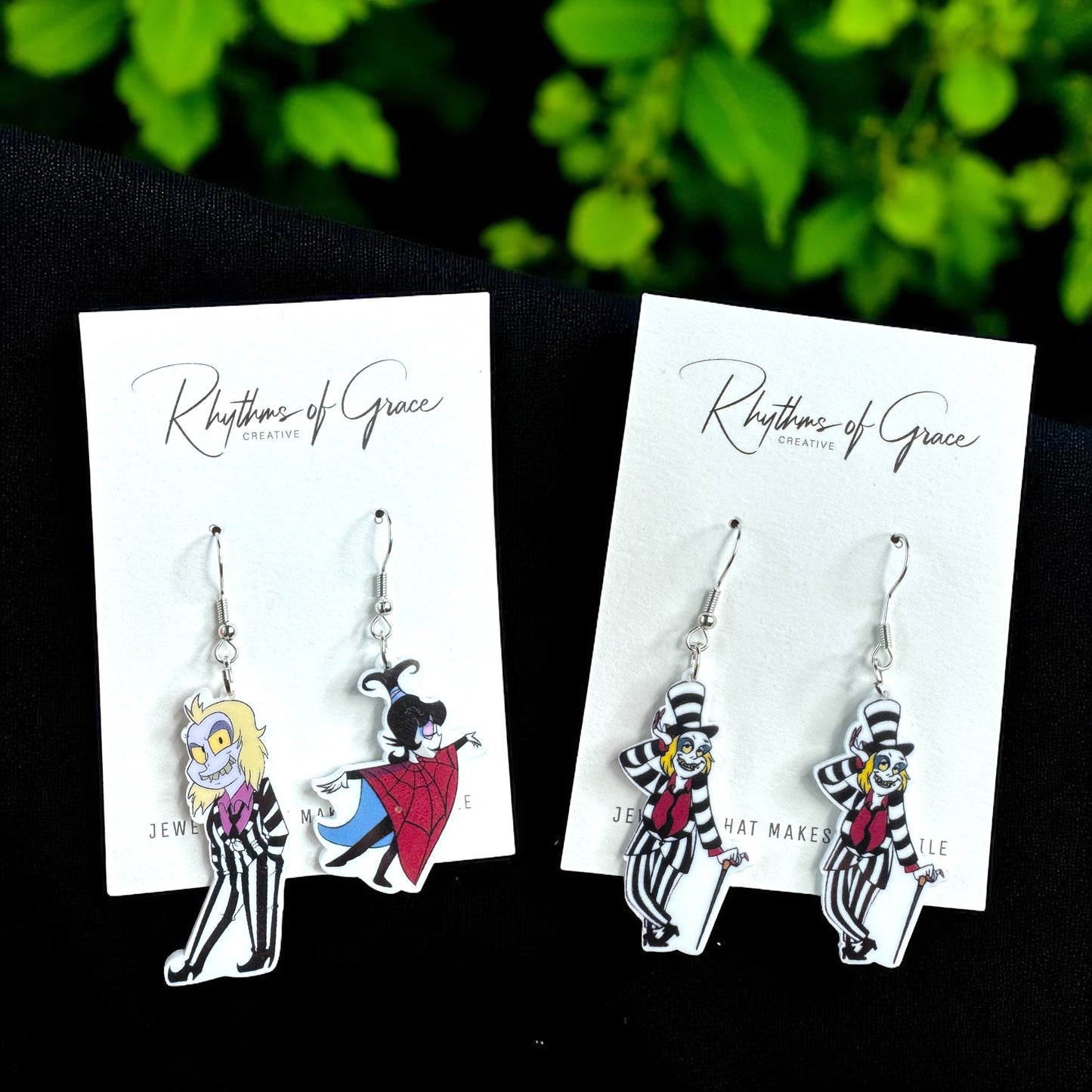 Beetlejuice, Beetlejuice, Beetlejuice: Spooky Chic Beetlejuice Dangle Earrings!