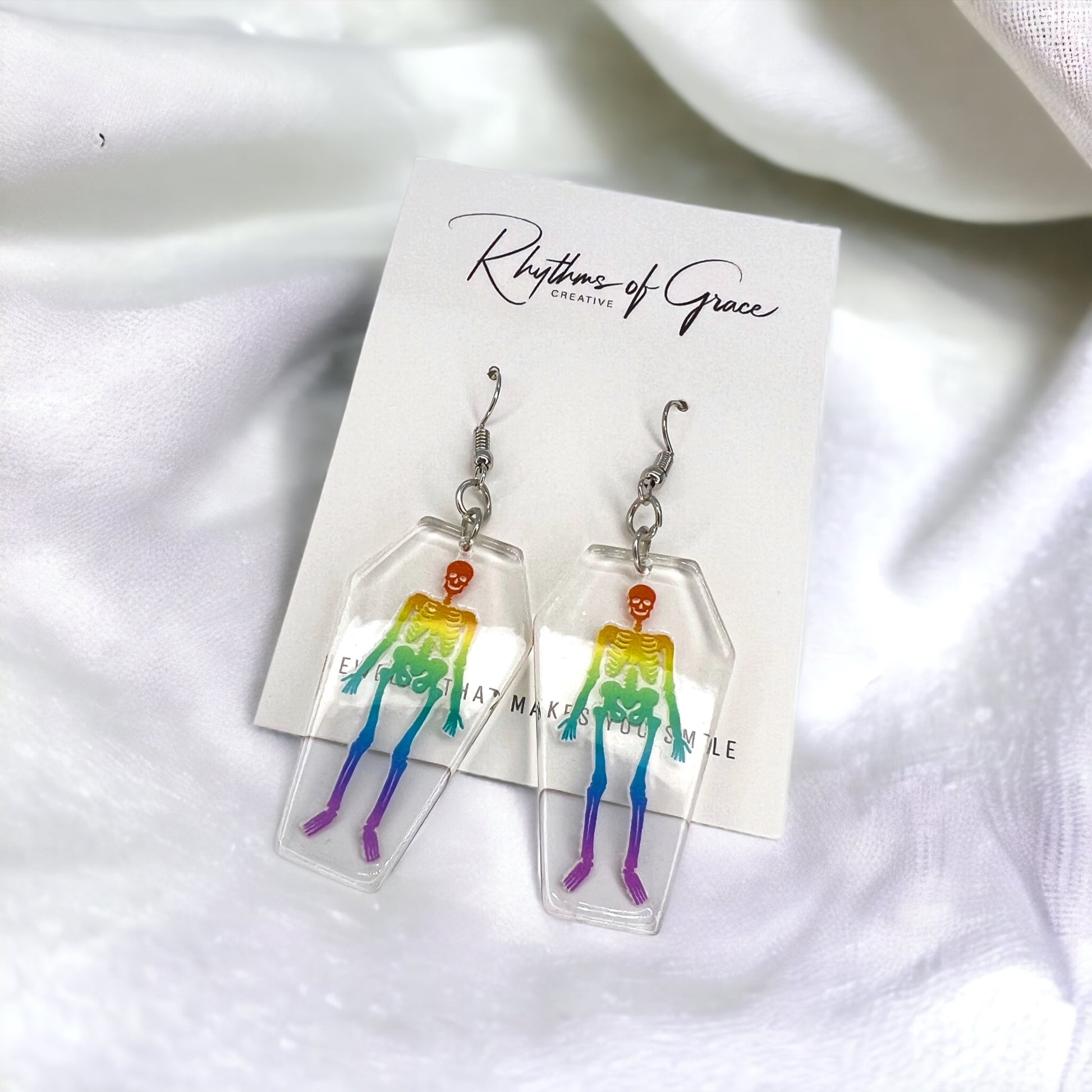 Pride Meets Punk – Rainbow Skeleton Dangle Earrings - Rhythms of Grace Creative