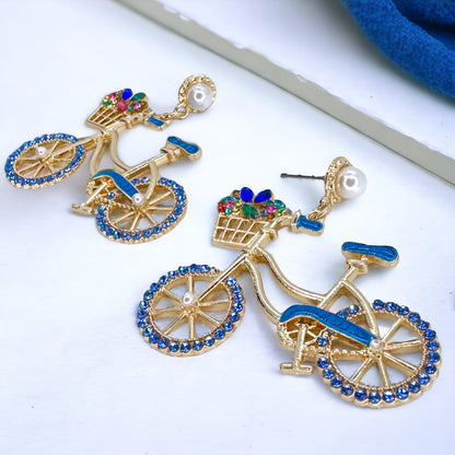 Two-Wheeled Sparkle – Bicycle Earrings with Floral Flair
