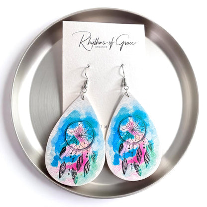 Whimsical Dreamcatcher Teardrop Dangle Earrings