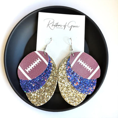 Score Big with Blue and Gold Football Earrings!