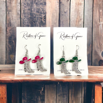 Rhinestone Boots Earrrings - Rodeo Earrings, Bachelorette Earrings, Bachelorette Accessories, Western Style - Rhythms of Grace Creative