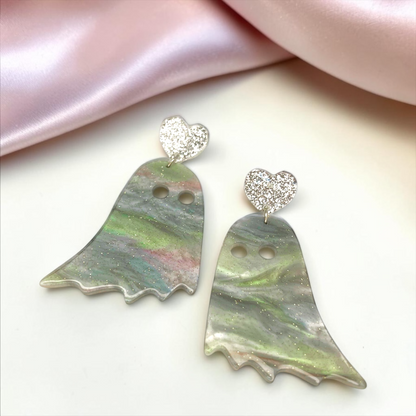 Spook-tacular Marble and Glitter Ghost Earrings 👻