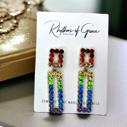 Sparkle with Pride: Rhinestone Rainbow Earrings