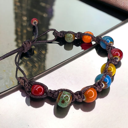 Vibrant Vibes: Adjustable Boho Chic Glass Beaded Bracelet!