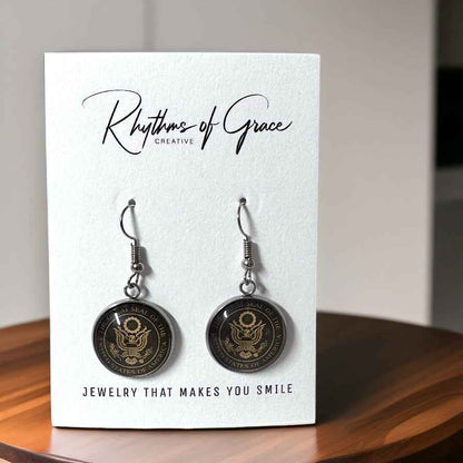 United States Earrings - Handmade America Seal Cabochon Earrings