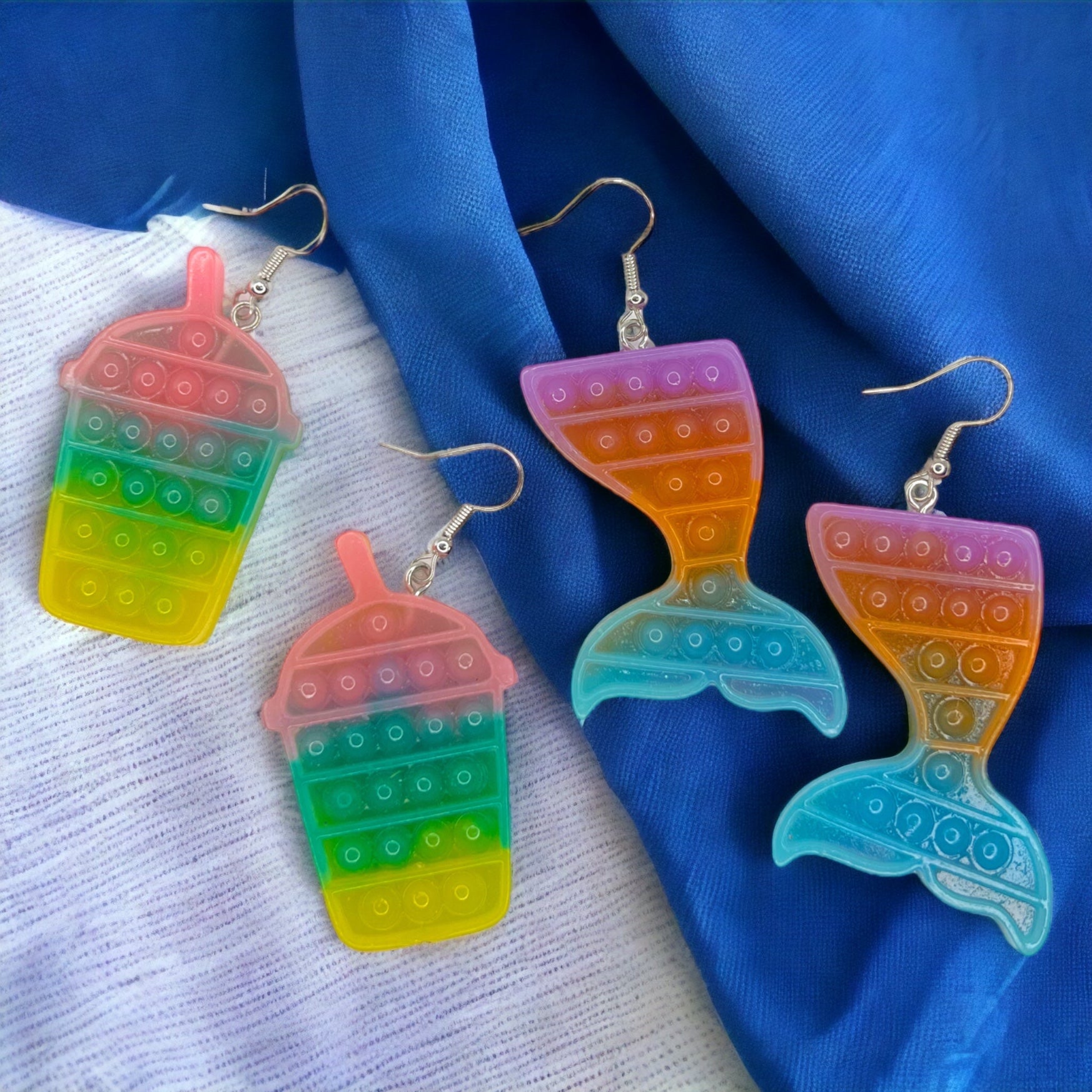 Pop It Toy Earrrings - PopIt Earrings, Fidgit Earrings, Fidgit Accessories, Snowball Earrings, Mermaid Earrings - Rhythms of Grace Creative