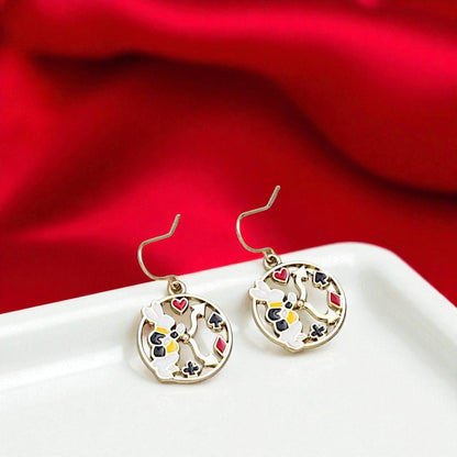 Dive into Wonderland: Enchanting Mismatched Alice Earrings with White Rabbit & Clock Charm!