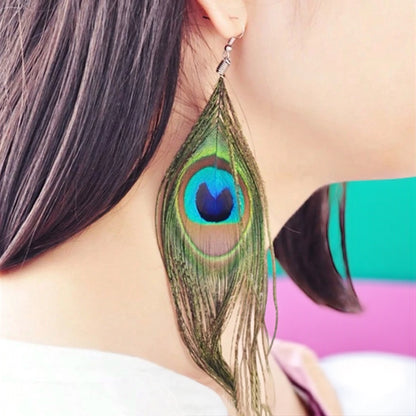 Boho Peacock Feather Dangle Earrings – Lightweight, Bold & Beautiful! 🦚
