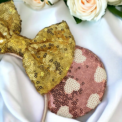 Stunning Pink and Gold Mouse Ears Headband, Valentine’s Day, Disney