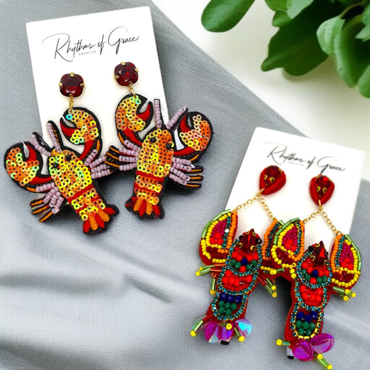 Cajun Charm: Whimsical Beaded Crawfish Earrings for Everyday Fun! 🦞 - Rhythms of Grace Creative