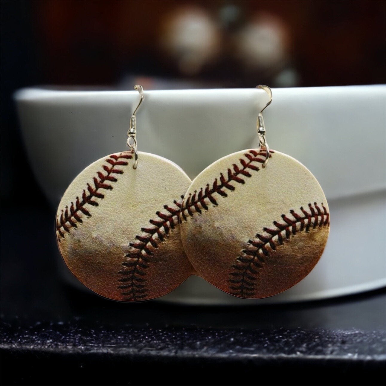 Home Run Style: Realistic Baseball Dangle Earrings!