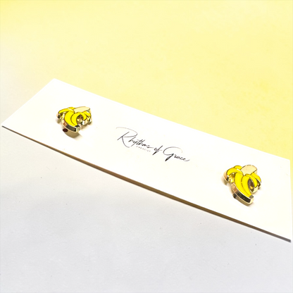 Banana Enamel Stud Earrings | Cute Baseball Fan Jewelry | Savannah Bananas Inspired | Stainless Steel Posts | Gift for Kids & Adults