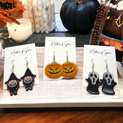 Halloween Earrings - Halloween Accessories, Witch Earrings, Not So Scary, Pumpkin Earrings, Scream Ghost - Rhythms of Grace Creative