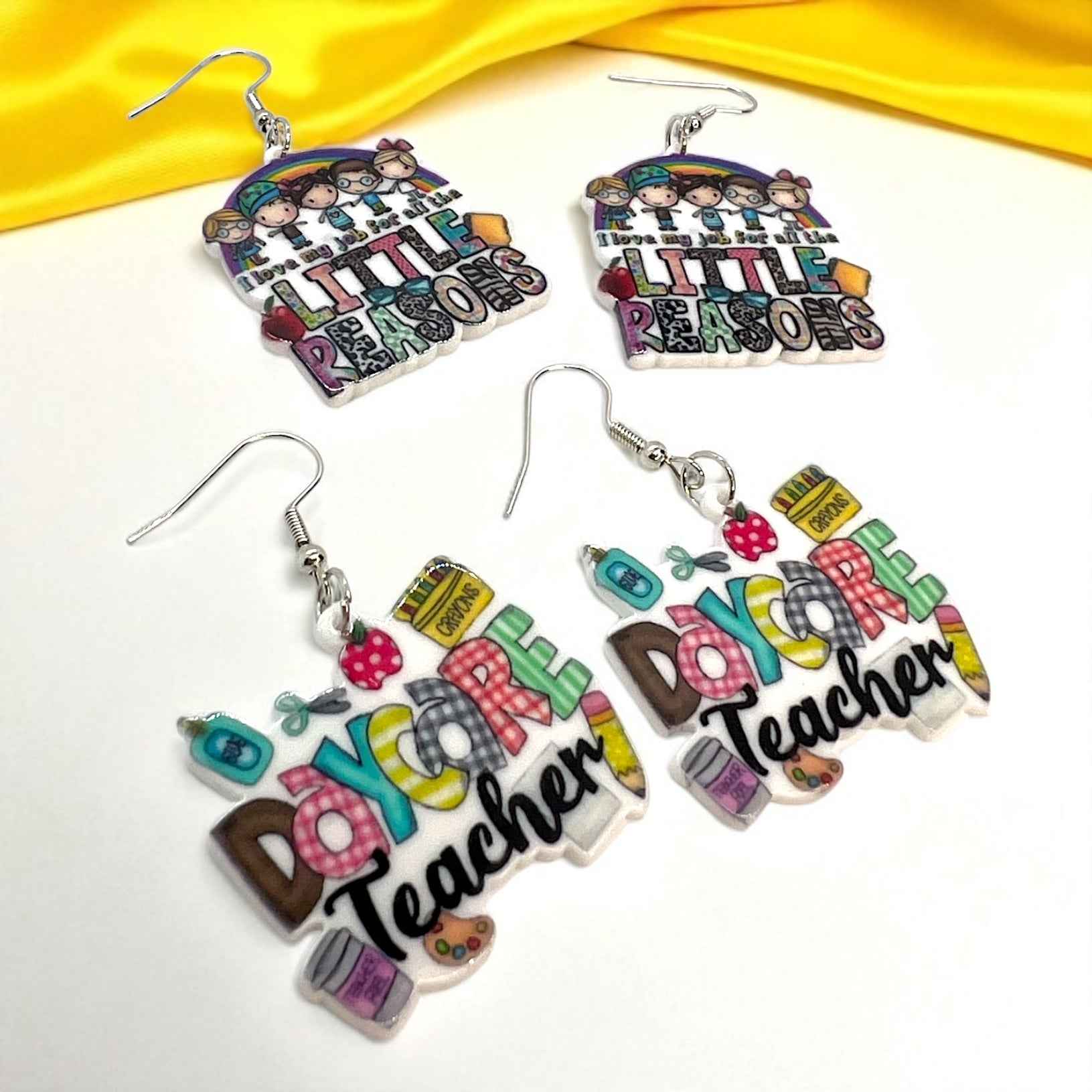 ABC’s & Sunshine: Colorful Daycare Teacher Earrings for Preschool Vibes