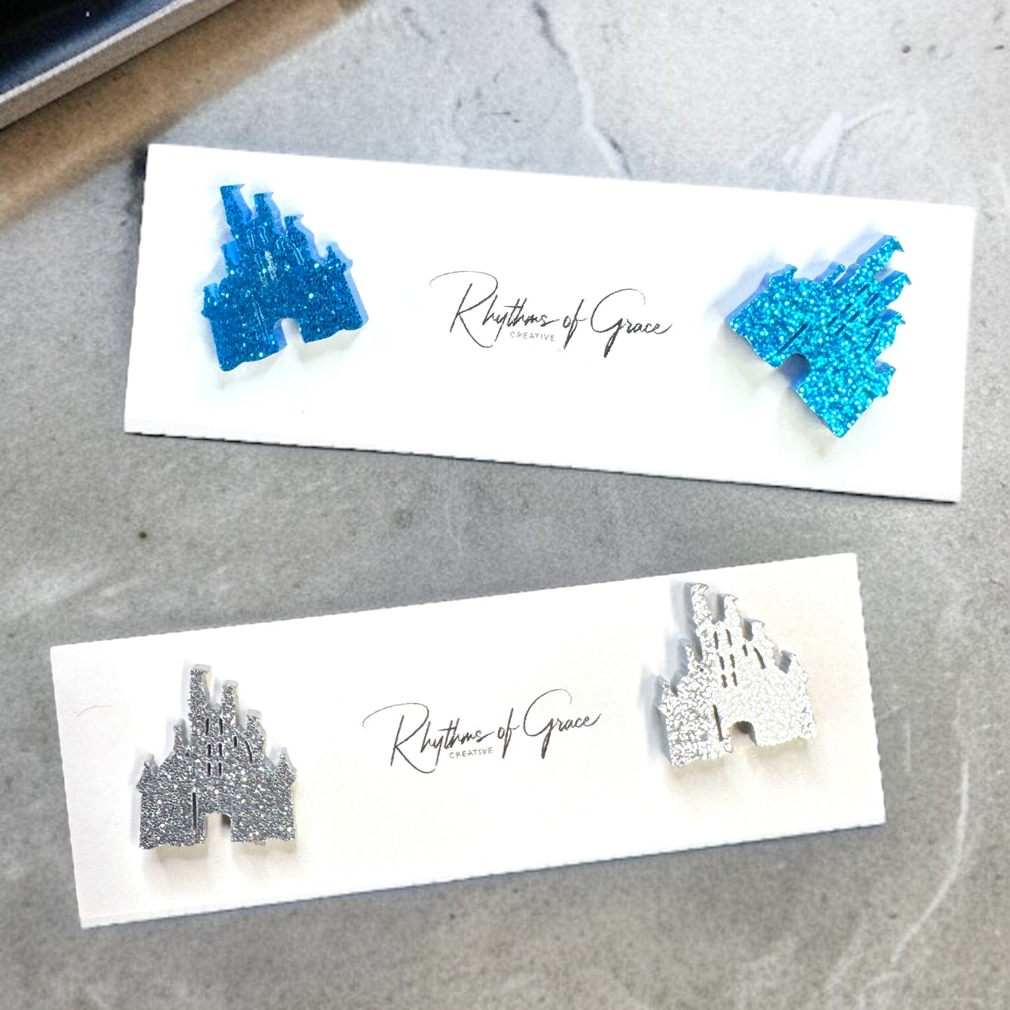 Sparkle Like a Princess: Glitter Cinderella Castle Earrings for Your Royal Ears!