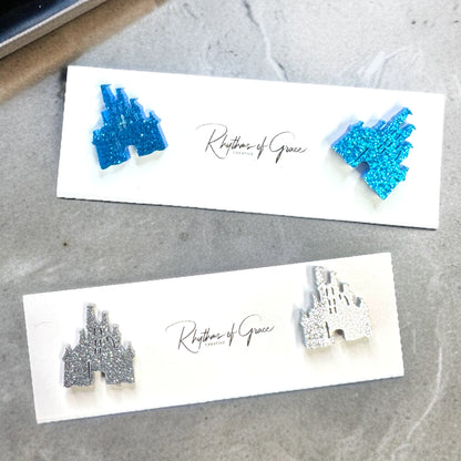 Sparkle Like a Princess: Glitter Cinderella Castle Earrings for Your Royal Ears!