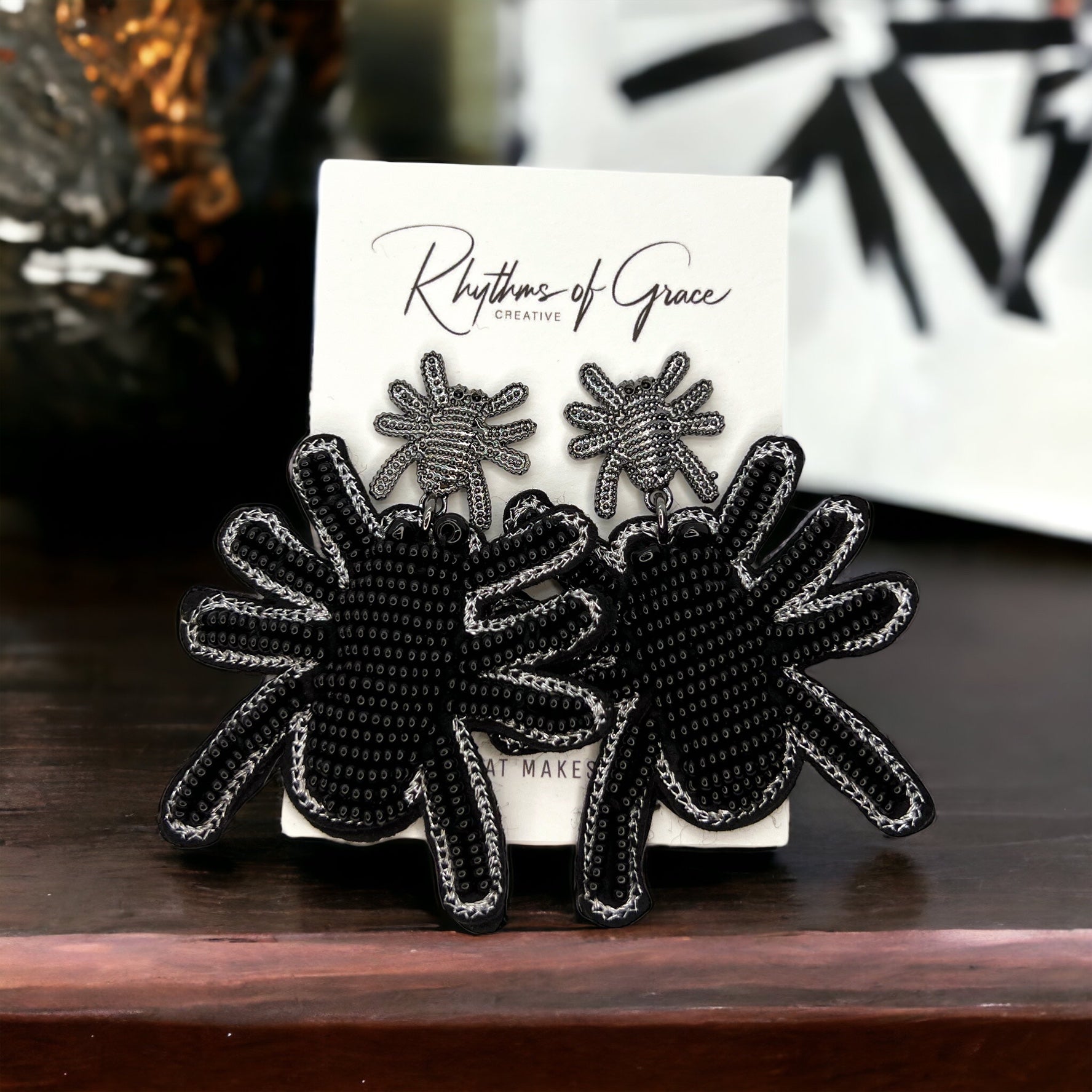 Beaded Spider Earrings - Halloween Earrings, Beaded Earrings, Halloween Accessories, Halloween Earrings, Spider Costume, Trick or Treat - Rhythms of Grace Creative