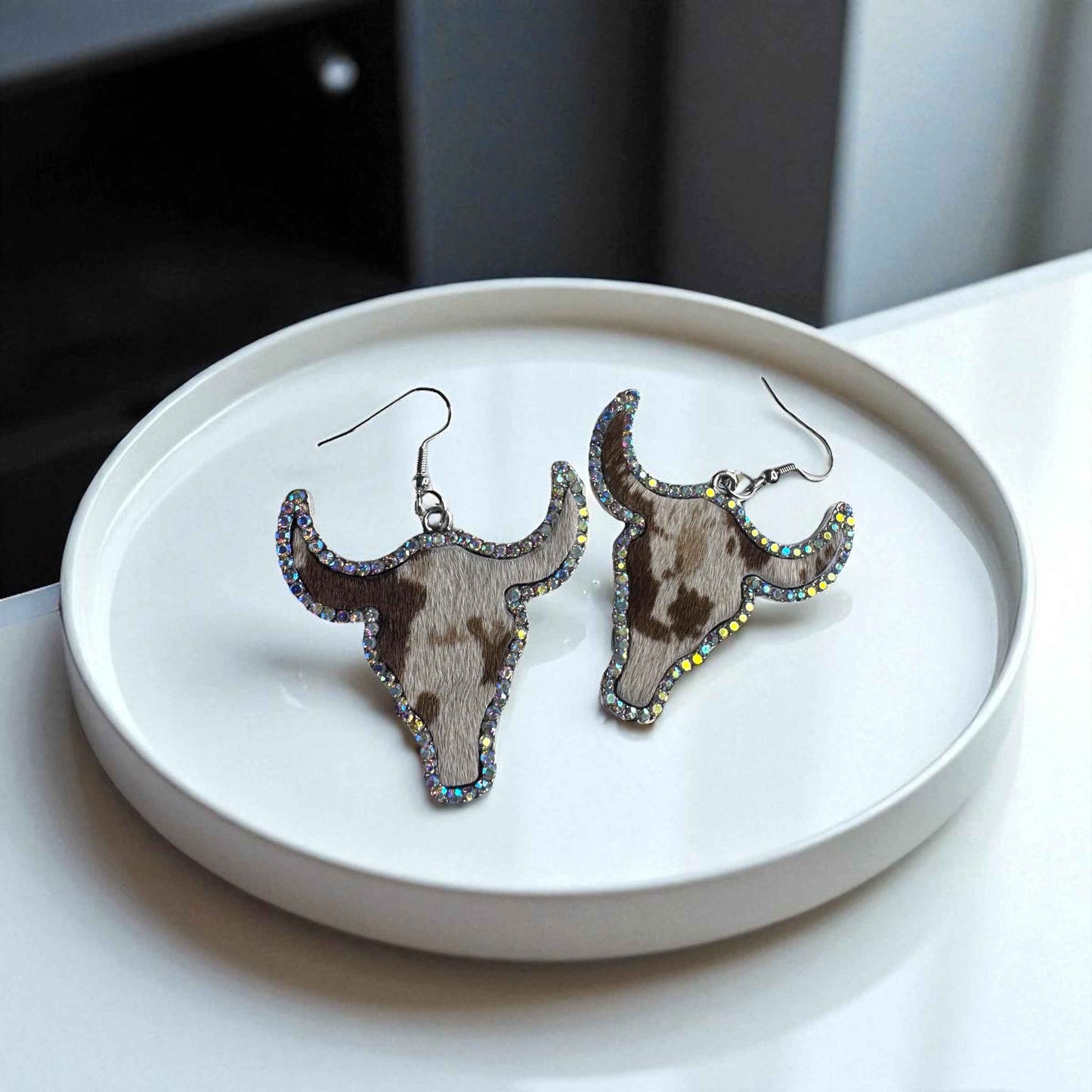 Giddy Up Glam: Rhinestone Longhorn Dangle Earrings