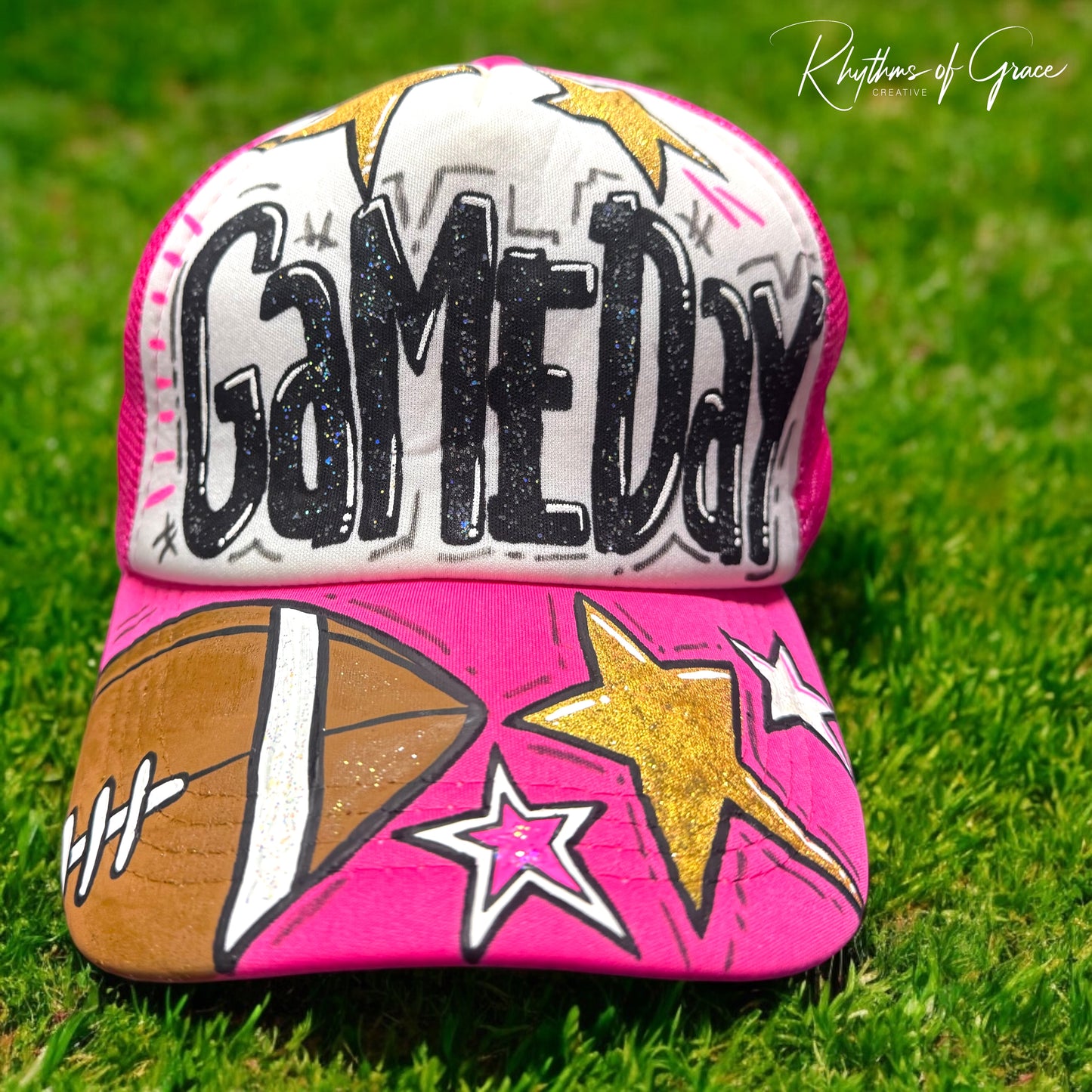 Handpainted Mesh Back Trucker Hat - Score Big with Style! 🎉