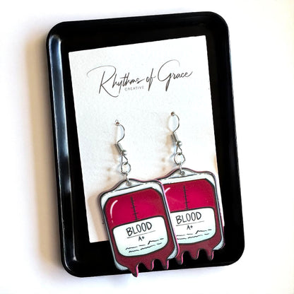 Blood Bag Dangle Earrings - Quirky and Unique Statement Jewelry for Medical Enthusiasts