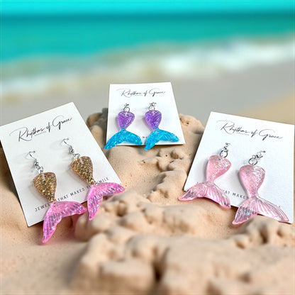 Mermaid Tail Magic – Glittery Earrings in 3 Splashy Colors! ✨