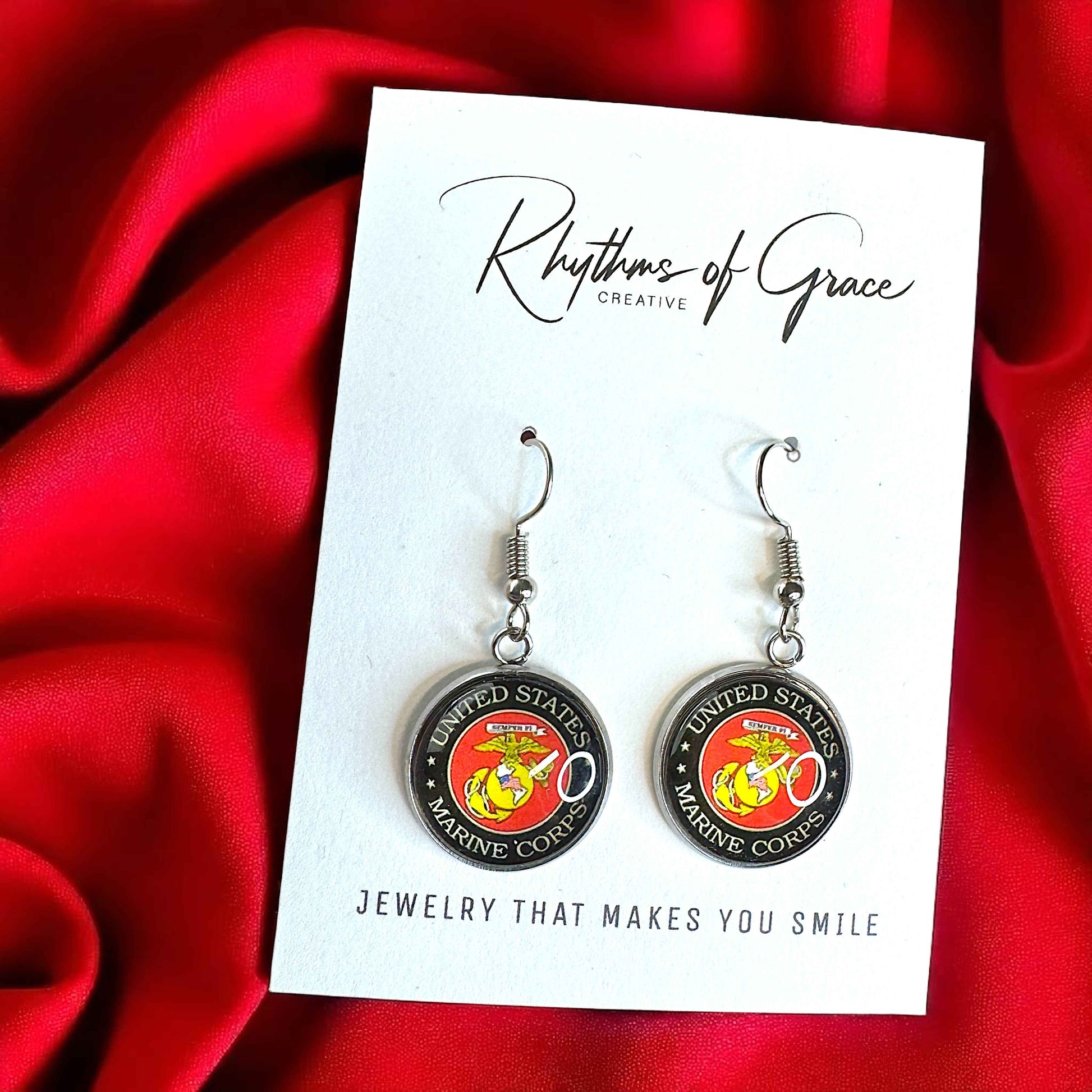 Military Mom Marvels: Marines Cabochon Dangle Earrings!