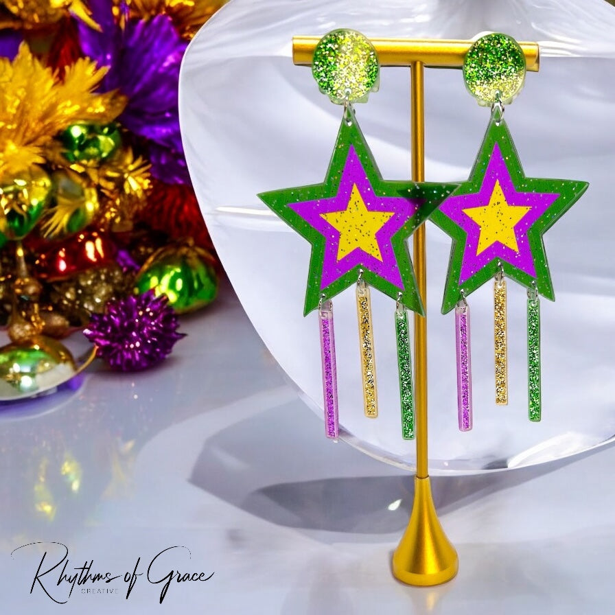 Sparkle & Shine with Our Festive Mardi Gras Dangle Earrings! 🎭 - Rhythms of Grace Creative