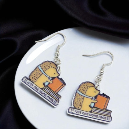Hedgehog Reading Earrings - Adorable Librarian Jewelry for Book Lovers!