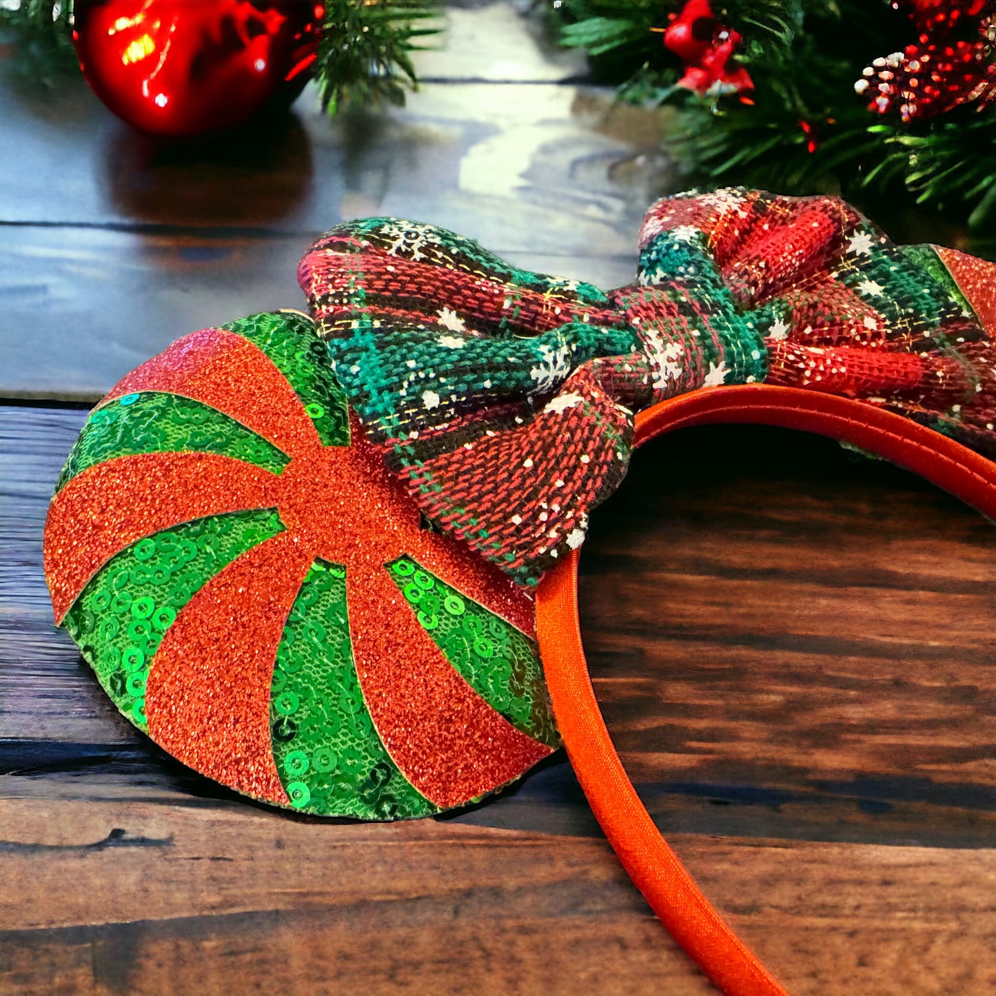Festive Christmas Mouse Ears Headbands – Peppermint & Holiday Cheer!