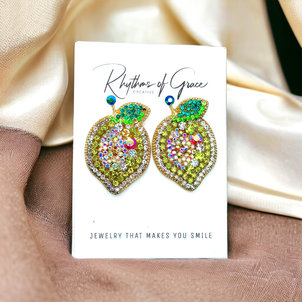 Zesty Lemon Rhinestone Earrings - Sparkle with Sunshine! 🍋