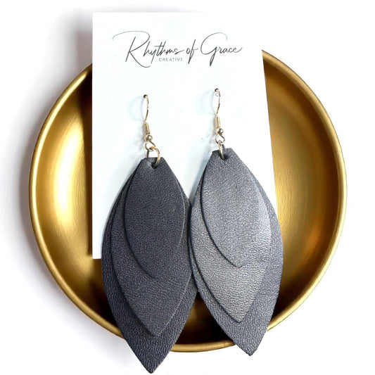 Bold Black Layered Faux Leather Earrings - Lightweight Drop Design!