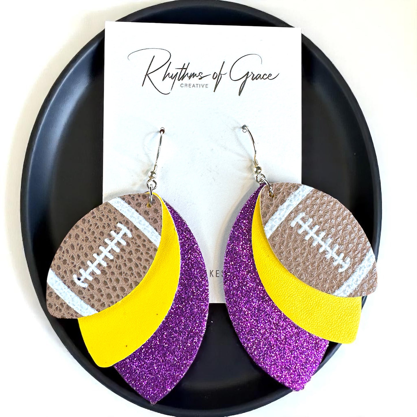 Touchdown Chic: LSU Tigers Double Color Football Earrings!