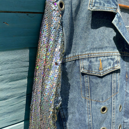 Eras Tour Ready: Dazzling Upcycled Se7en Jacket with Chic Design! Oversized Medium
