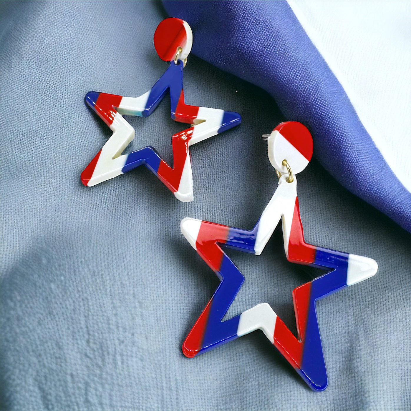 Patriotic Star Dangle Earrings - Fourth of July Stars and Stripes