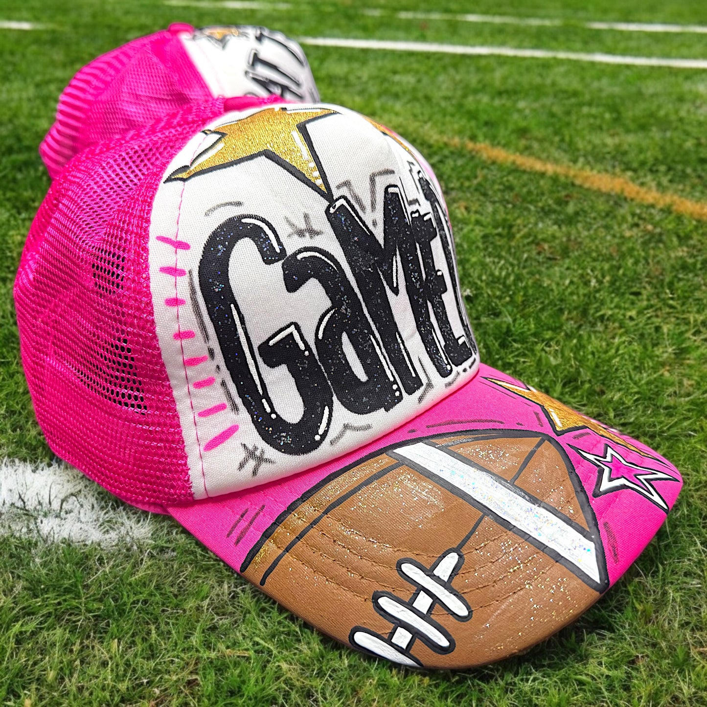 Handpainted Mesh Back Trucker Hat - Score Big with Style! 🎉
