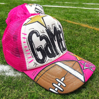 Handpainted Mesh Back Trucker Hat - Score Big with Style! 🎉