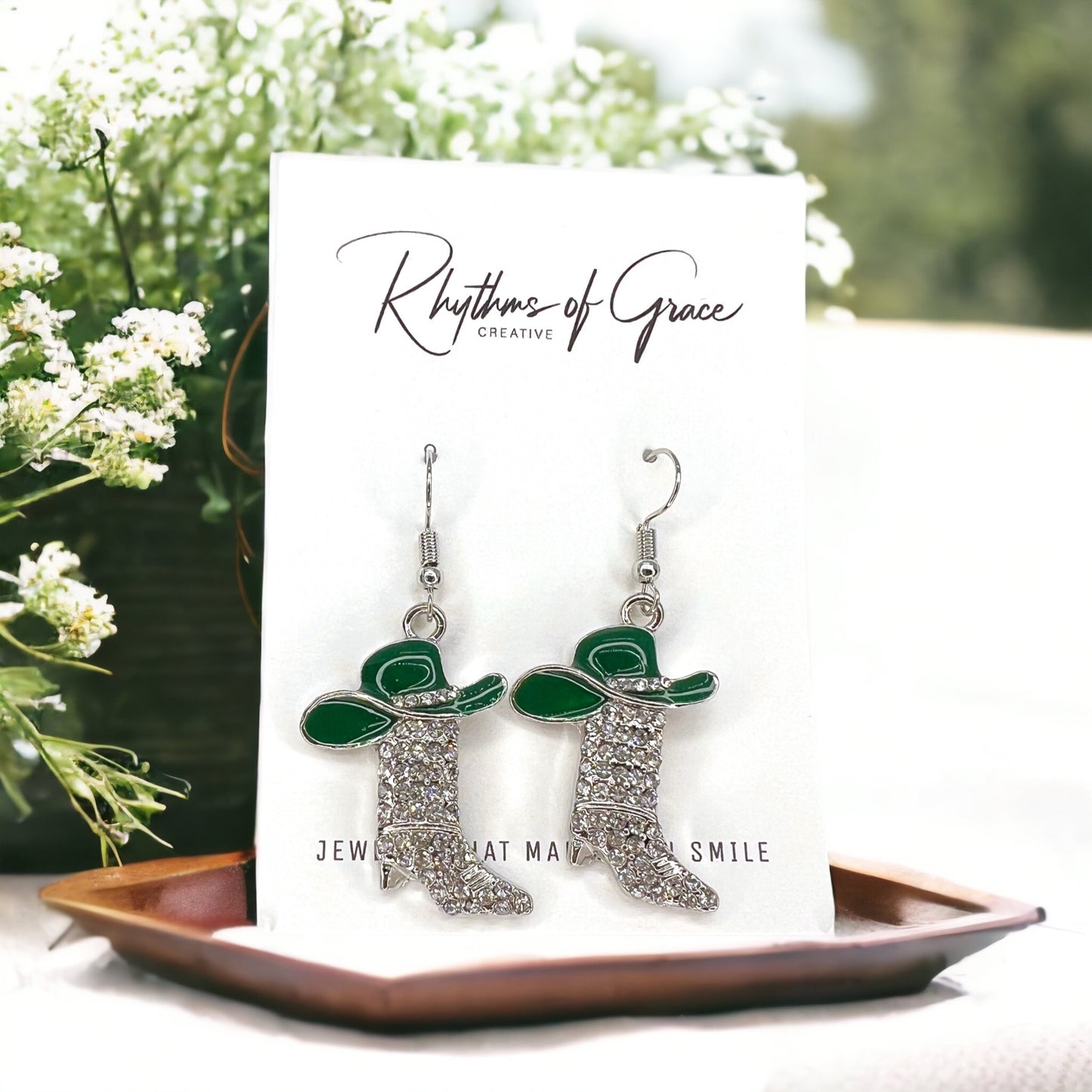 Rhinestone Boots Earrrings - Rodeo Earrings, Bachelorette Earrings, Bachelorette Accessories, Western Style - Rhythms of Grace Creative