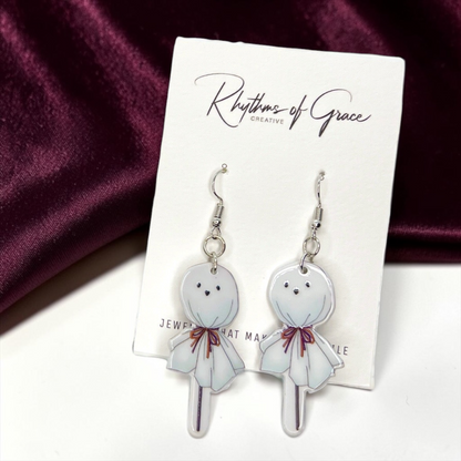 Ghost Earrings - Halloween Earrings, Lollipop Earrings, Ghost Costume, Halloween Accessories, Retro Custom, Costume Jewelry, Handmade Earrings