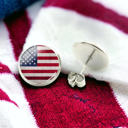 Patriotic Sparkle: American Flag Cabochon Studs!