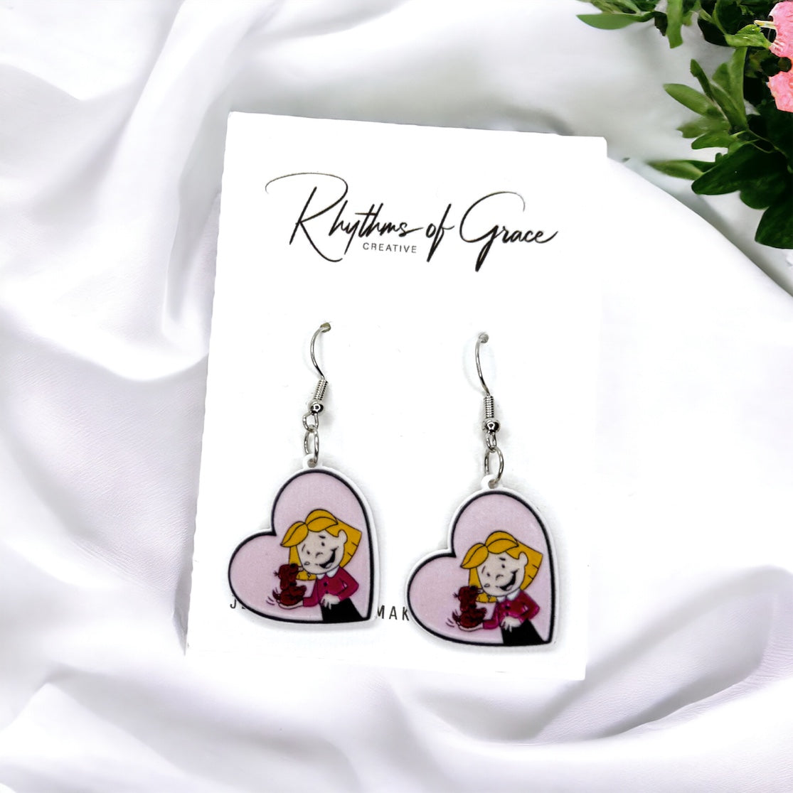 Retro Animated Character Earrings - Nostalgic '90s Cartoon-Inspired Fashion, Librarian