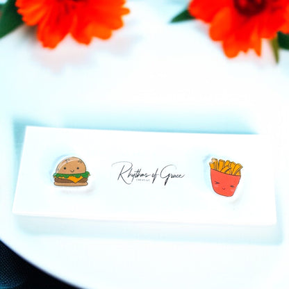Tasteful Delight: Burger & Fries Stud Earrings 🍔🍟