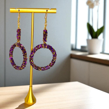 Sparkle in Splendor: Purple Gold Glitter Earrings ✨
