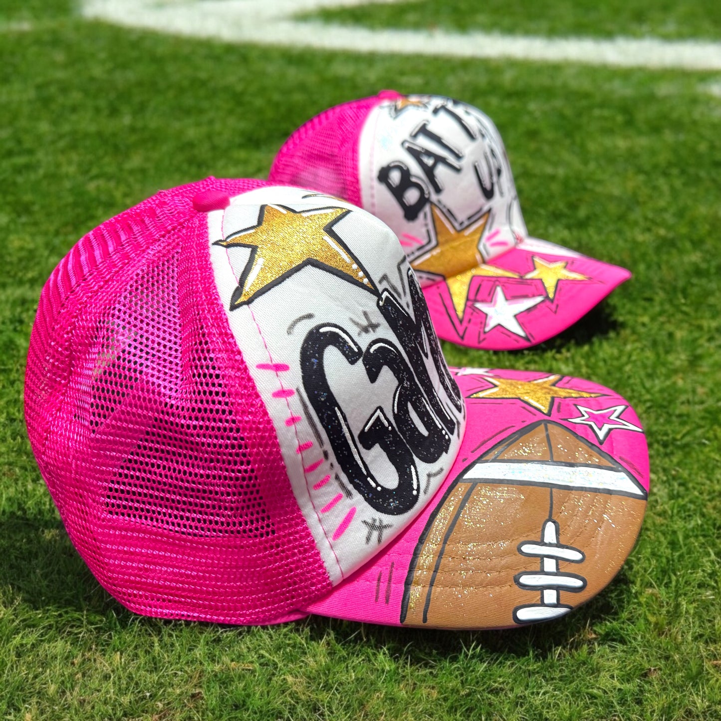Handpainted Mesh Back Trucker Hat - Score Big with Style! 🎉