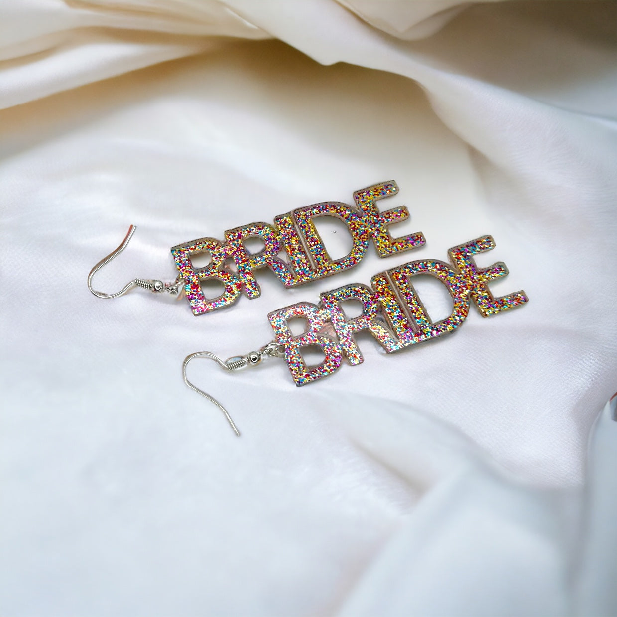 Dazzle in Glitter! Sparkling Bride Dangle Earrings in Hot Pink & Rainbow!