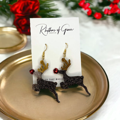 Sparkle Like Rudolph – Festive Glitter Reindeer Earrings 🦌