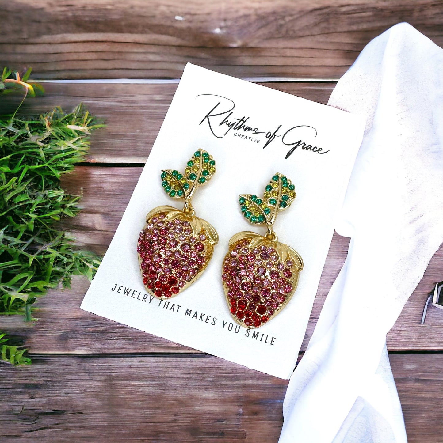Sparkle & Shine: Rhinestone Strawberry Dangle Earrings! 🍓