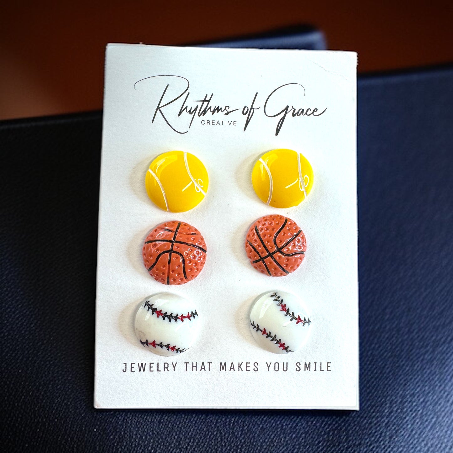 Sporty Sparkle Trio: Baseball, Tennis & Basketball Stud Earrings Set!