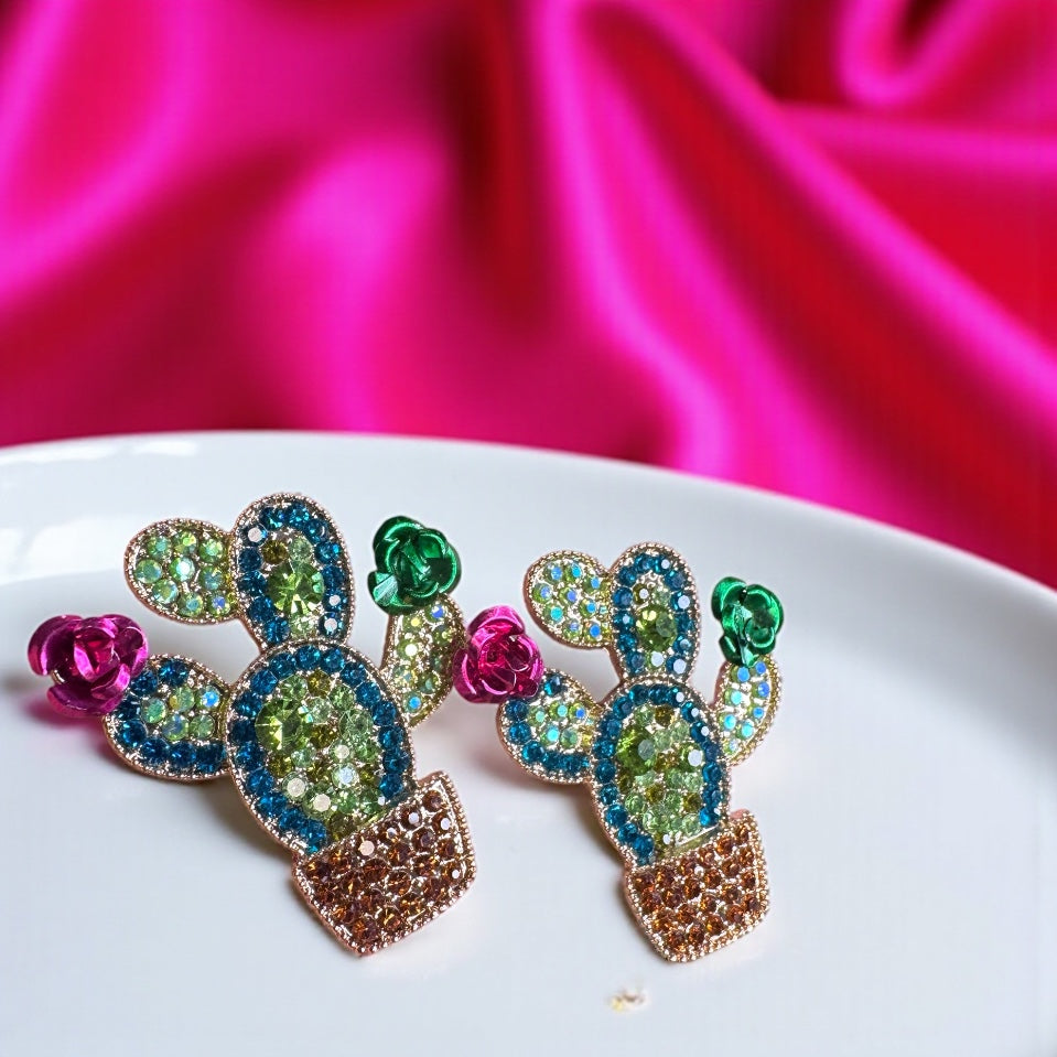 Bloom Boldly with These Rhinestone Cactus Earrings!🌵