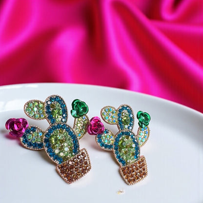 Bloom Boldly with These Rhinestone Cactus Earrings!🌵